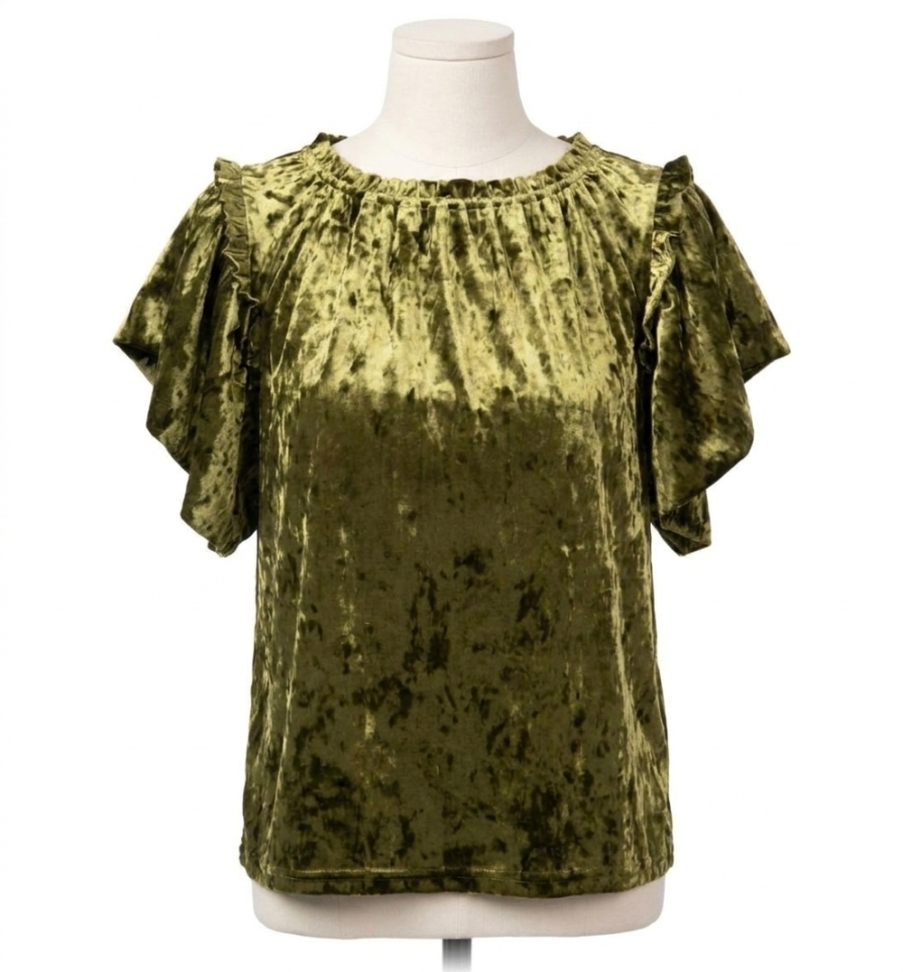 NEW IVY JANE velvet flounce top in olive